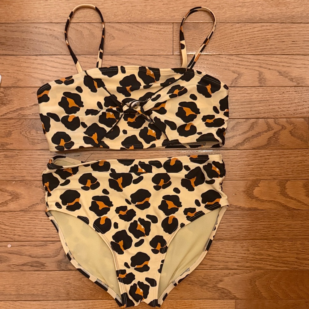 Girls art class Leopard Print Two-Piece Bikini - Black & Tan Spots on Cream